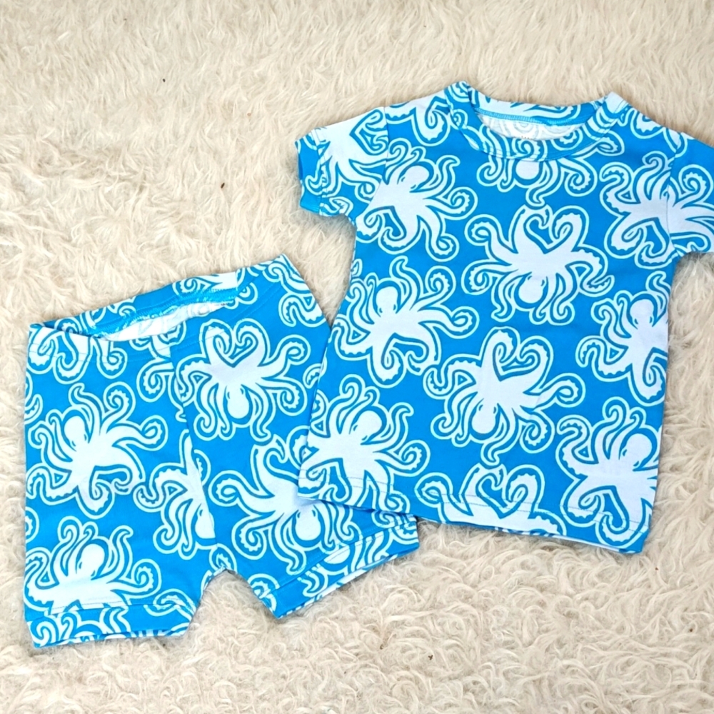 Gap baby sleep n play short set octopus print 12-18mo blue unisex